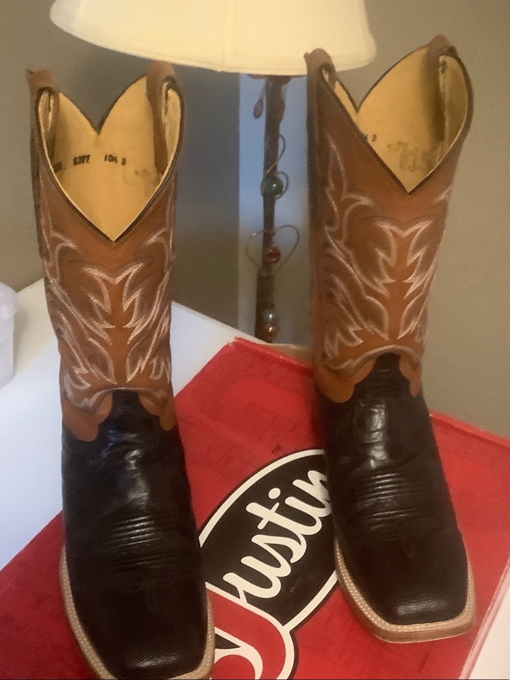 Justin Smooth Ostrich Black square toe boots